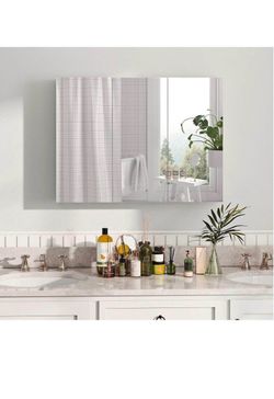 New in the box Frameless Bathroom Medicine Cabinet with Mirror 3-Door Wall-Mounted Storage Cabinet with Shelves, Recess or Surface Mount Optional(E618
