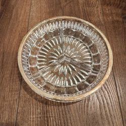 8.25" VTG LEONARD Clear Glass Divided Party Relish Candy Dish Silver Plated Rim, good condition