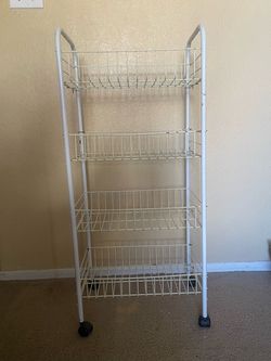 4-Tier White Wire Rolling Storage Cart