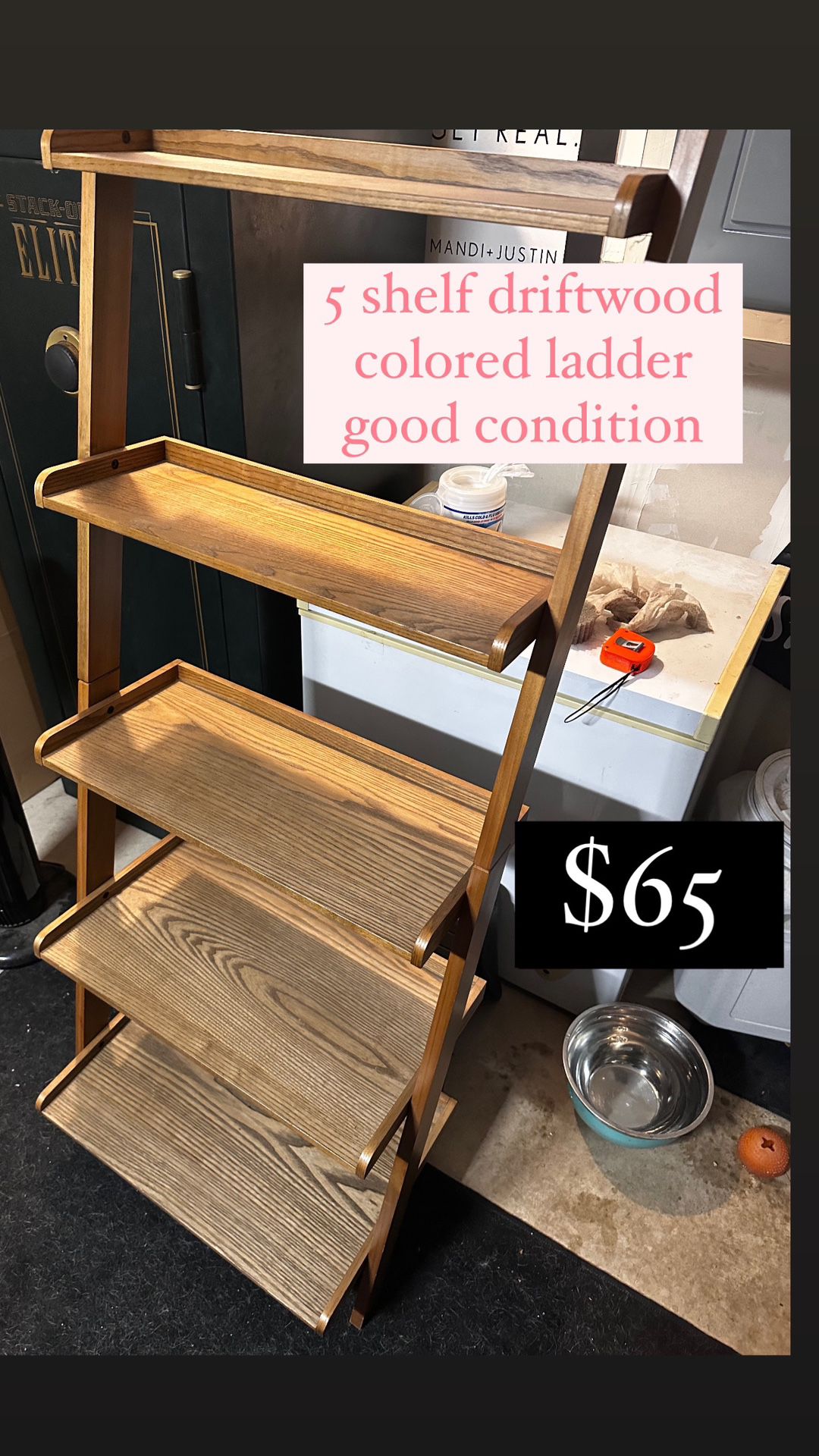 5 Shelf Driftwood Colored Ladder 