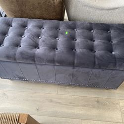 Grey Tufted Velvet Storage Ottoman Bench