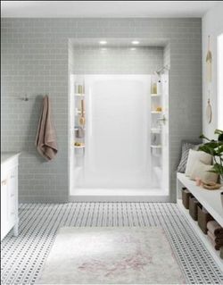 34 in. x 72.6 in. 2-Piece Direct-to-Stud Alcove Shower End Wall Set in White