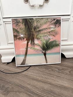 Framed Tropical Beach Palm Tree Wall Art