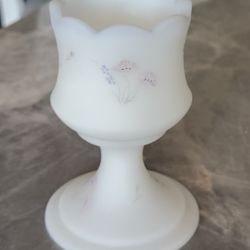 Vintage Fenton Opal Satin Berries And Blossoms Candle Holder Hand Painted Signed