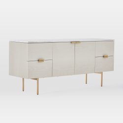 West Elm Delphine TV Console — Light Wood with Marble Top