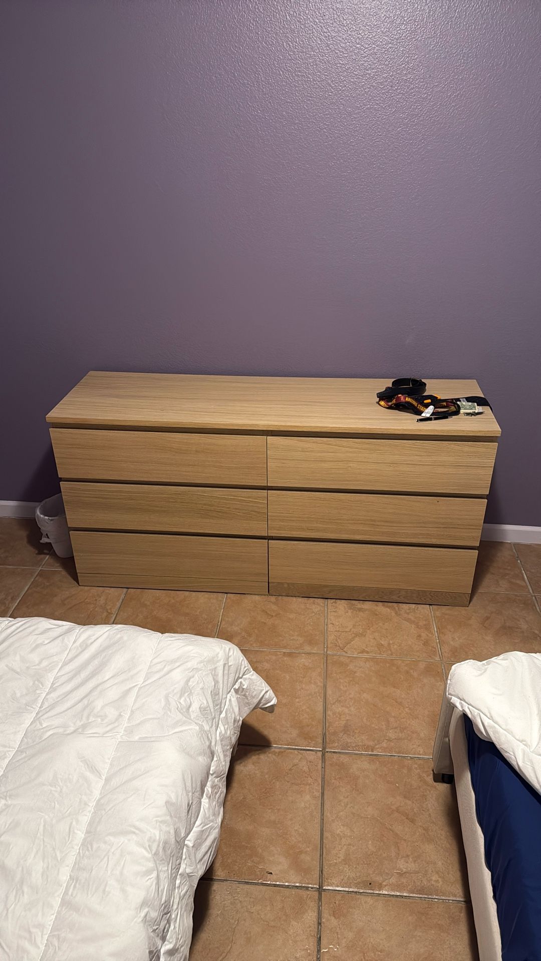 6 drawer tan wood dresser