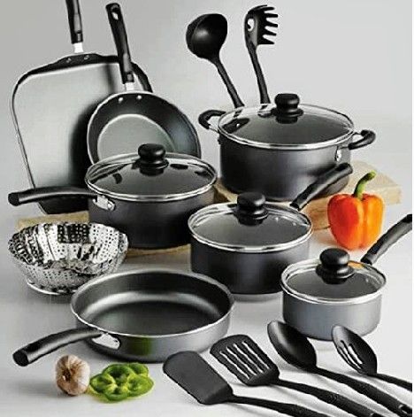 18 Piece Nonstick Pots & Pans Cookware Set Kitchen Kitchenware Cooking NEW (GRAY)