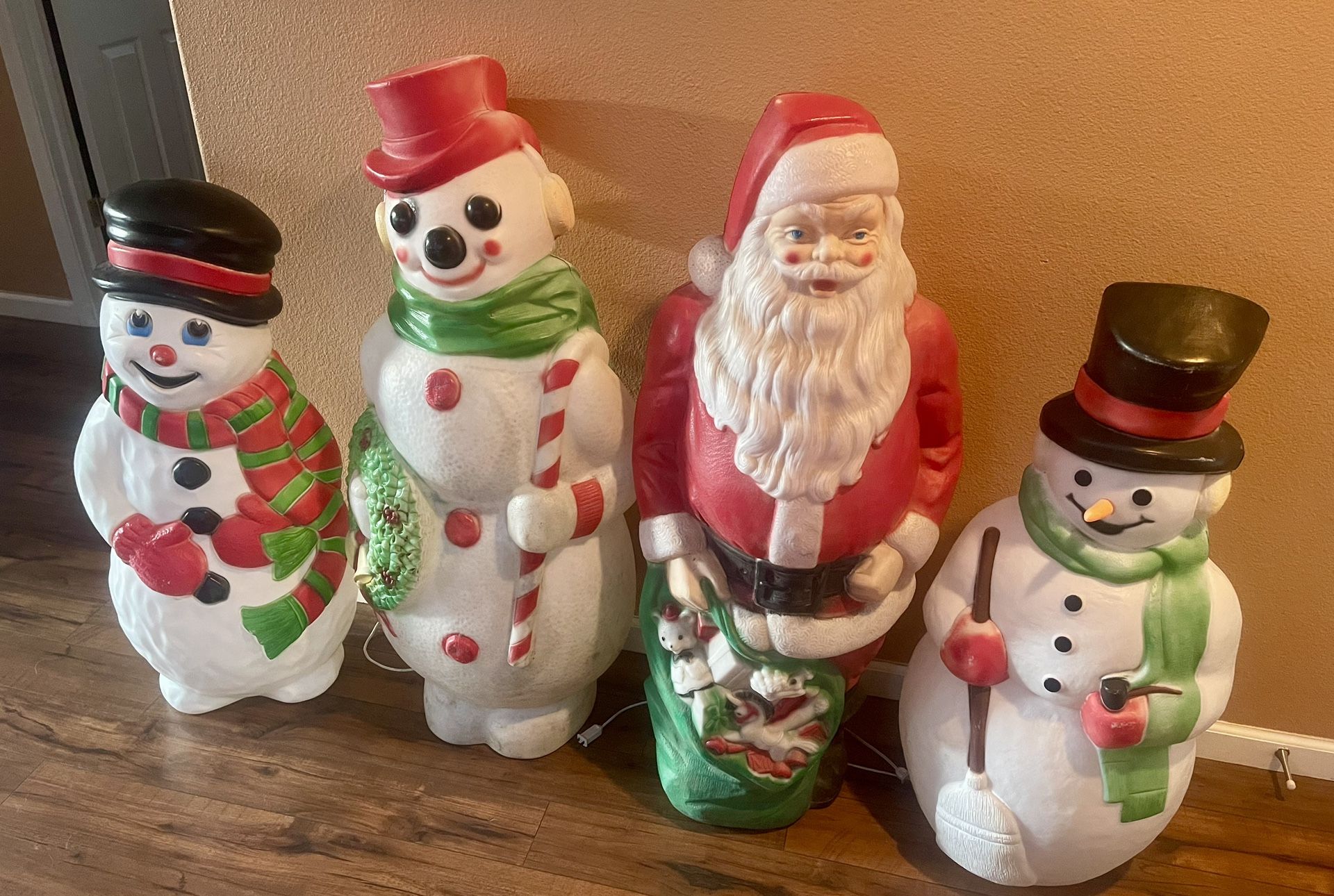 Vintage Blow Mold Lot Of 4 Christmas Molds Santa / Snowman Empire 