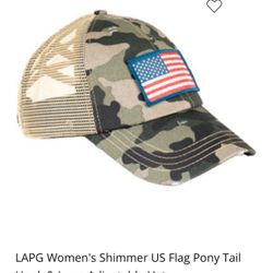 NEW LAPG Woman’s Shimmer US Flag Pony Tail Hook & Loop Adjustable Hat