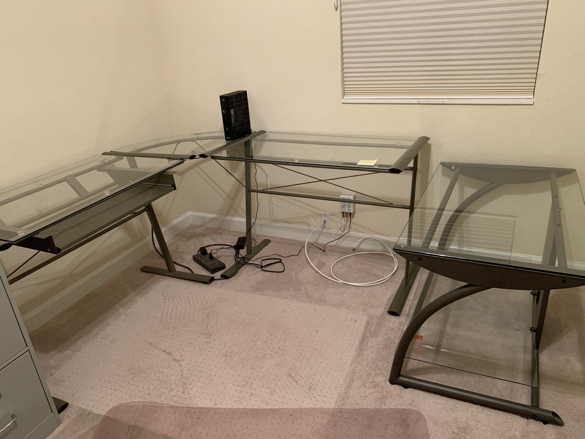 Glass corner desk and printer stand