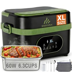 Cordless Electric Lunch Box XL 6.3-Cup, 60W Fast Heating Portable Food Warmer with Scheduled Heating, Removable Divider, Large Capacity Heated Lunch B