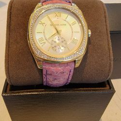 MICHAEL KORS Crystal Bezel Ladies Watch MK2387 Pink Leather Snake Strap Box $285