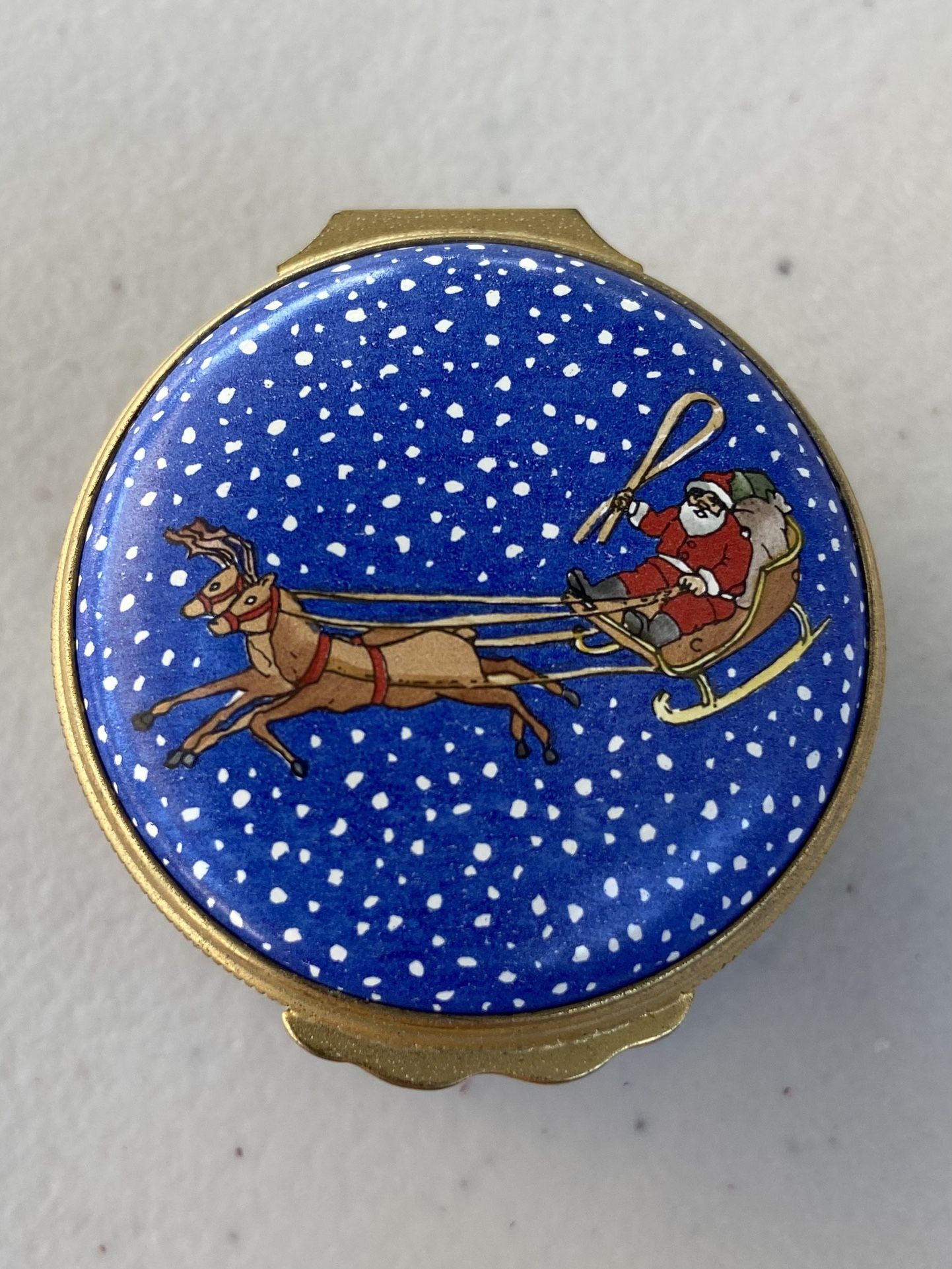 Vintage Halcyon Days Enamel Christmas 1986 Trinket Box