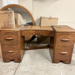 Antique Vanity With Stool And Mirror 