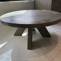 RH 1960S FRENCH X-BASE ROUND COFFEE TABLE- weathered grey oak