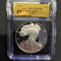 1990 S SILVER EAGLE GOLD LABEL PR70 DCAM