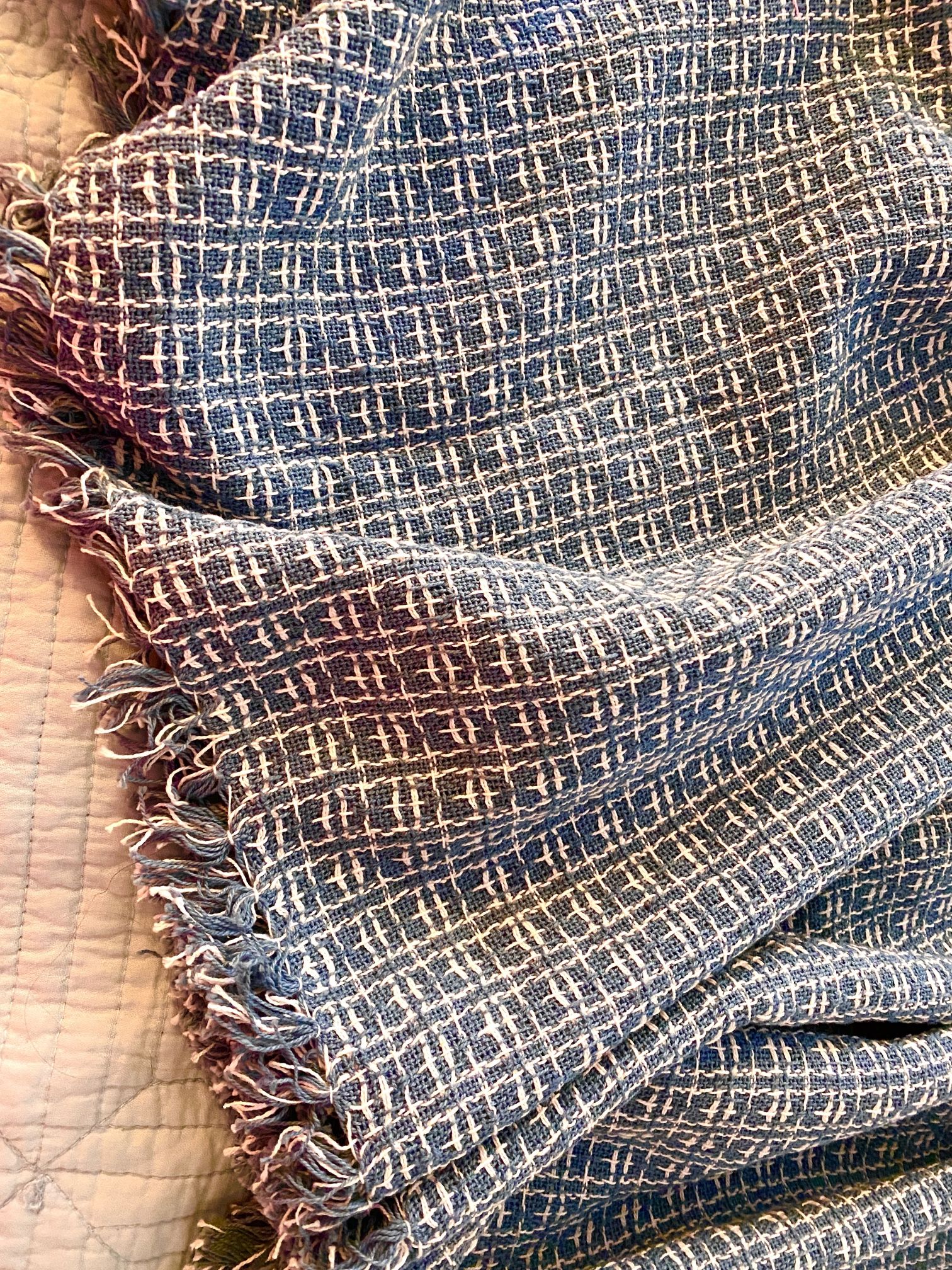 Cotton Woven Square Tablecloth 56” X 56” Blue White