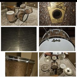 Ludwig Clubdate Champagne Sparkle Vintage 1966 Keystone Drum Set Please Read !! Authentic Vintage Drum Set Musical Instruments