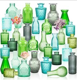 32-Piece Colorful Vintage Glass Bud Vases Set – Wedding & Table Decor