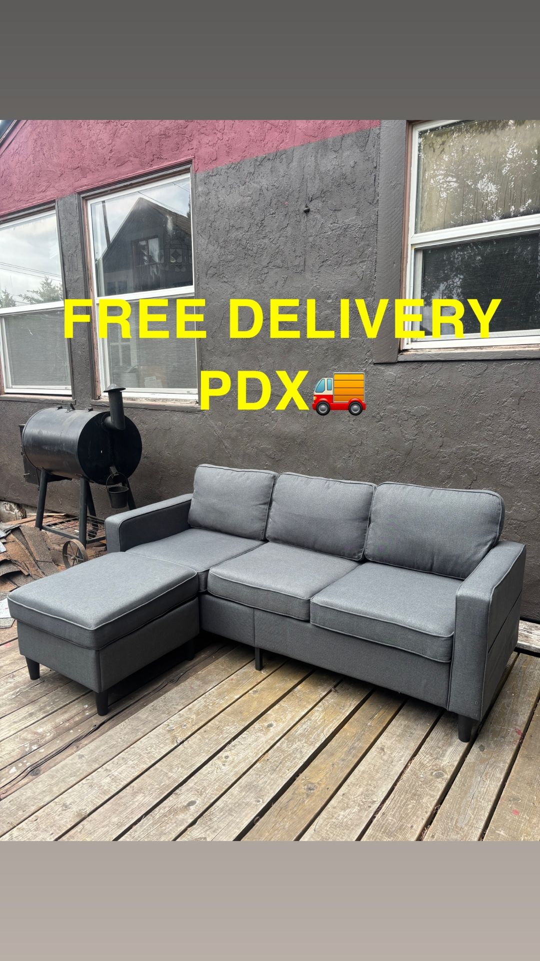 Like New Dark Grey Sectional Sofa With Adjustable Chaise