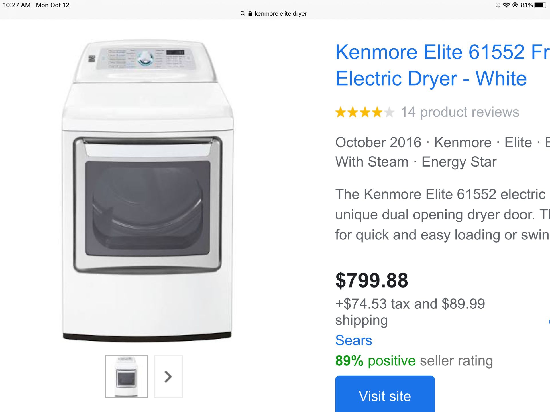 Kenmore Elite Electric Dryer $130 obo