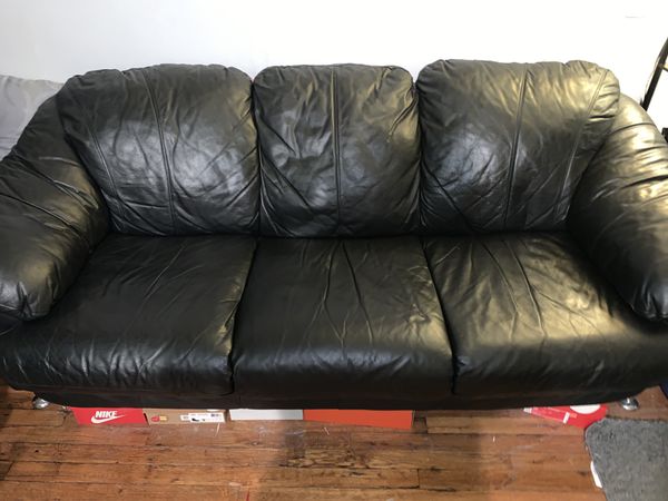 Black Leather Sofa And Love Seat By Ashley S Furniture For Sale In