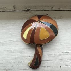 Vintage Eisenberg Enamel Mushroom Signed Brooch Pin Midcentury MCM Orange Red 