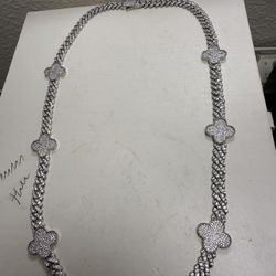 Moissanite & cz clover Cuban necklace 24inch 