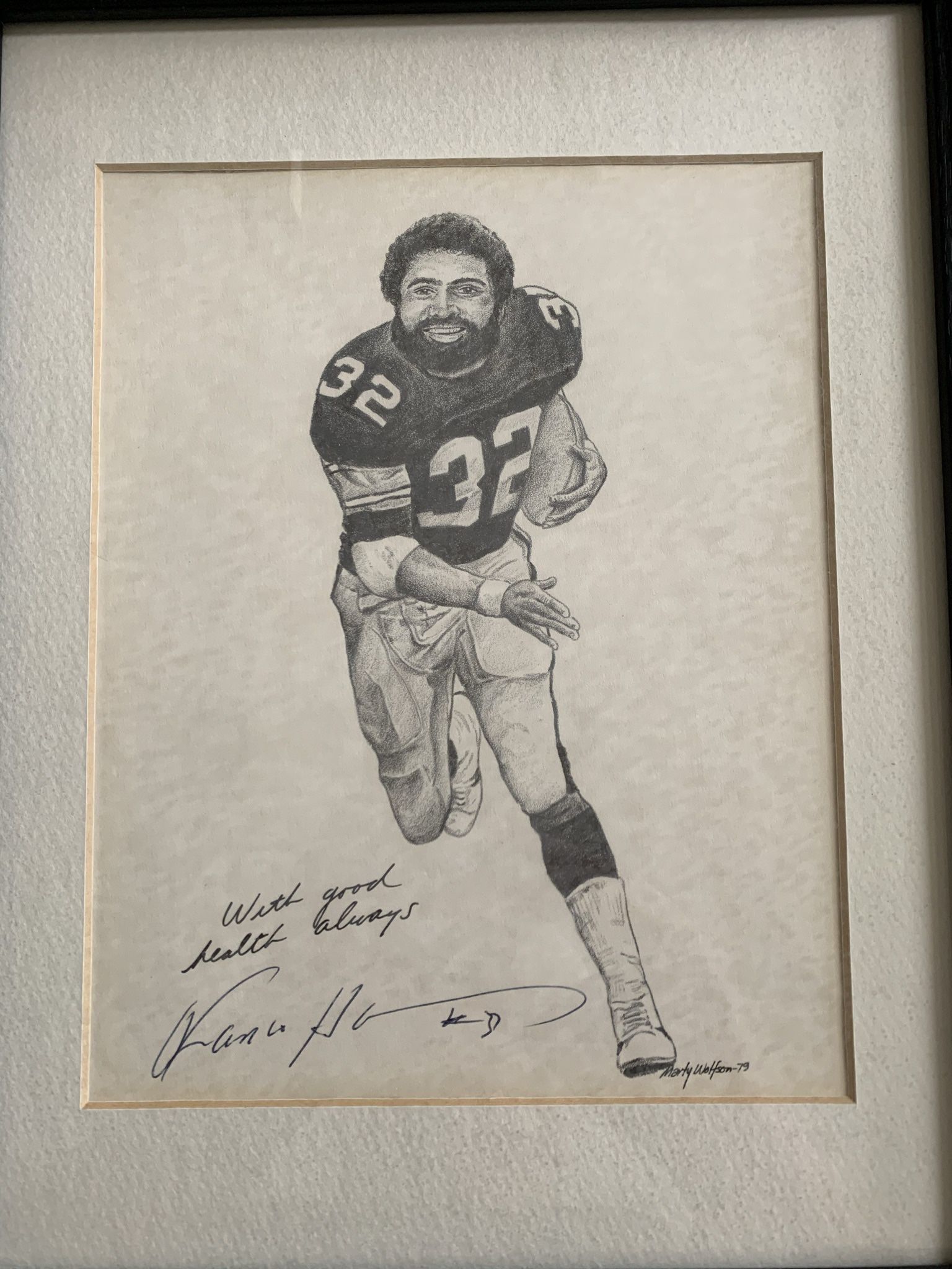Autographed Franco Harris Marty Wolfson Print Framed for Sale in