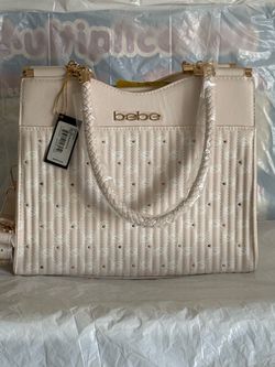 Brand NEW Bebe Women’s Studded Satchel Purse With Removable Crossbody Strap Zip-Top Closure