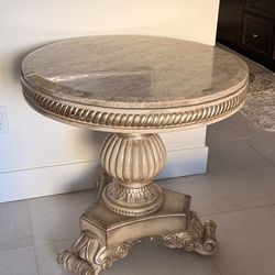 Elegant Round Pedestal Accent Table – Marble Look Top