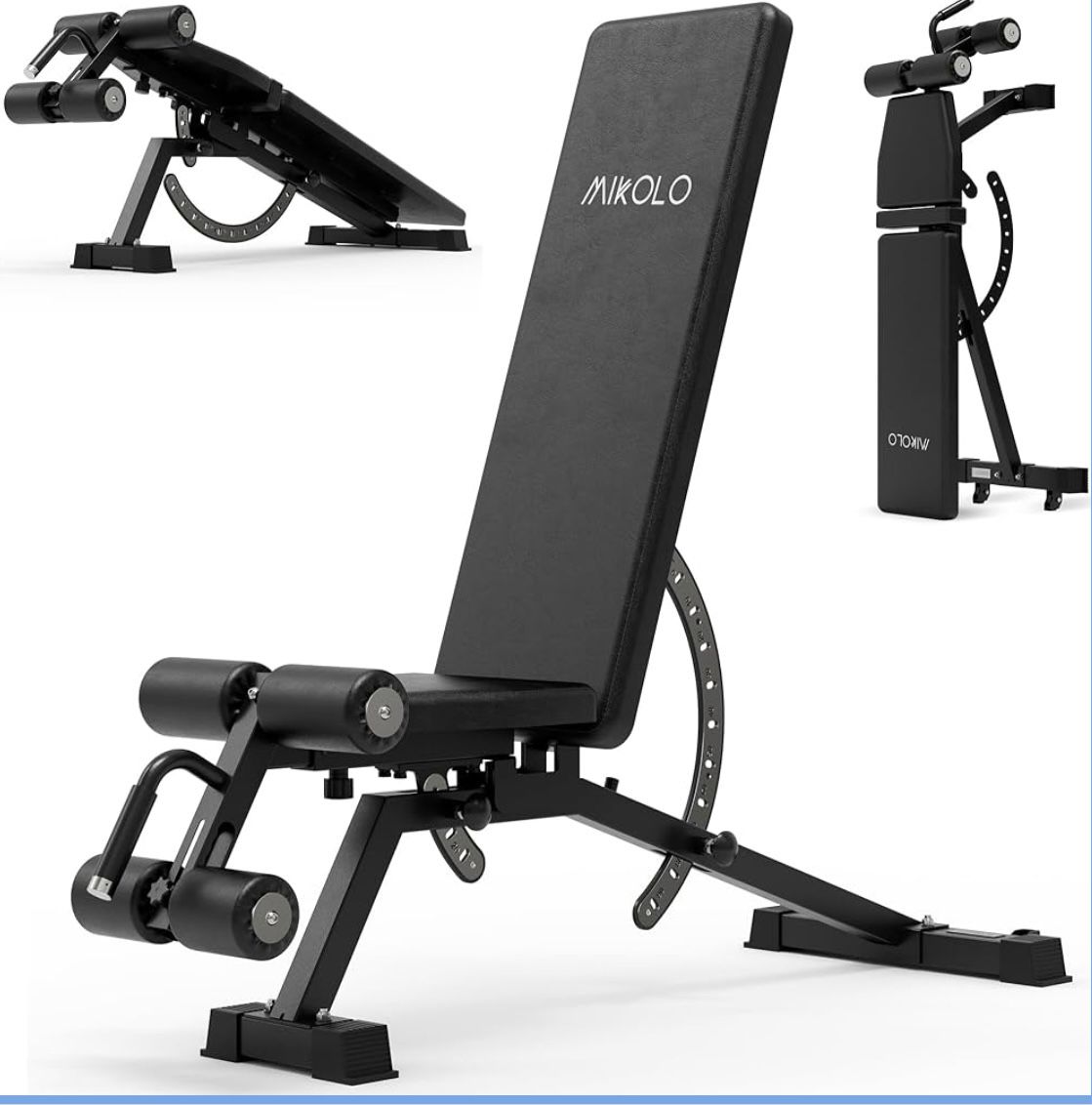 Adjustable Weight Bench, Workout Bench Press Weight Bench with Removable Leg Support, Black