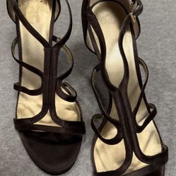 Brown Satin High Heels Size 9