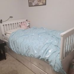 Twin size White Trundle Bed with Storage