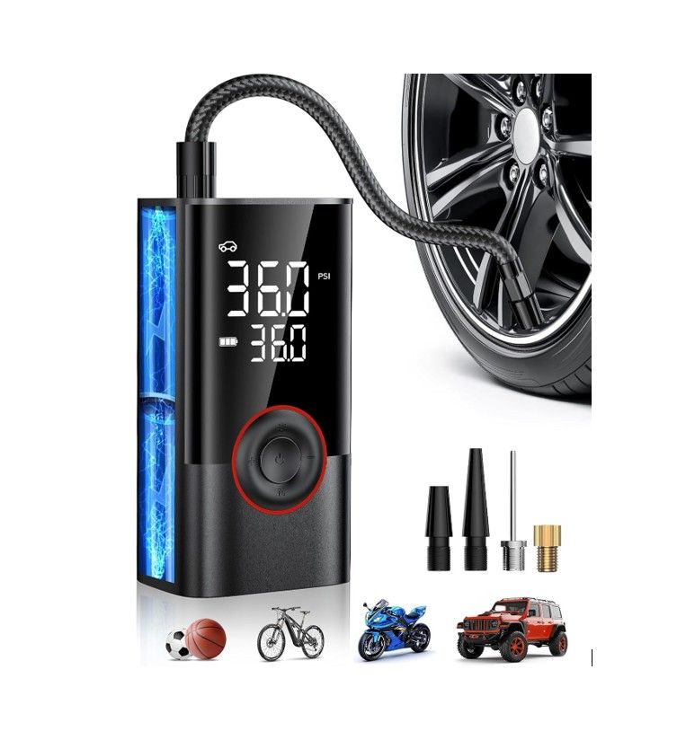 Cordless Portable Air Compressor Tire Inflator, 150PSI Smart Air Pump with LED