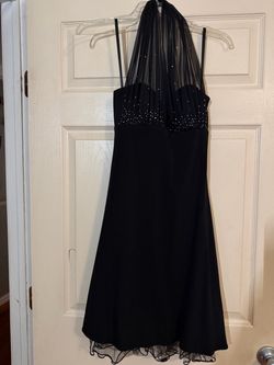 Black Halter Cocktail Dress with Rhinestones