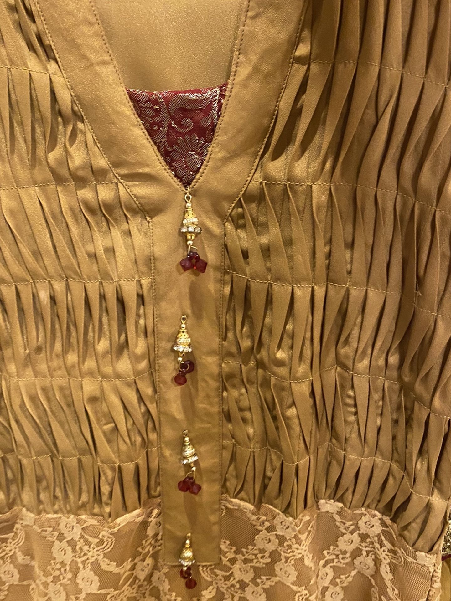 Two Piece Party Wear Net Dress Champagne Color