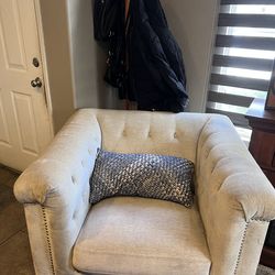 Beige Chesterfield chairs pair of 2