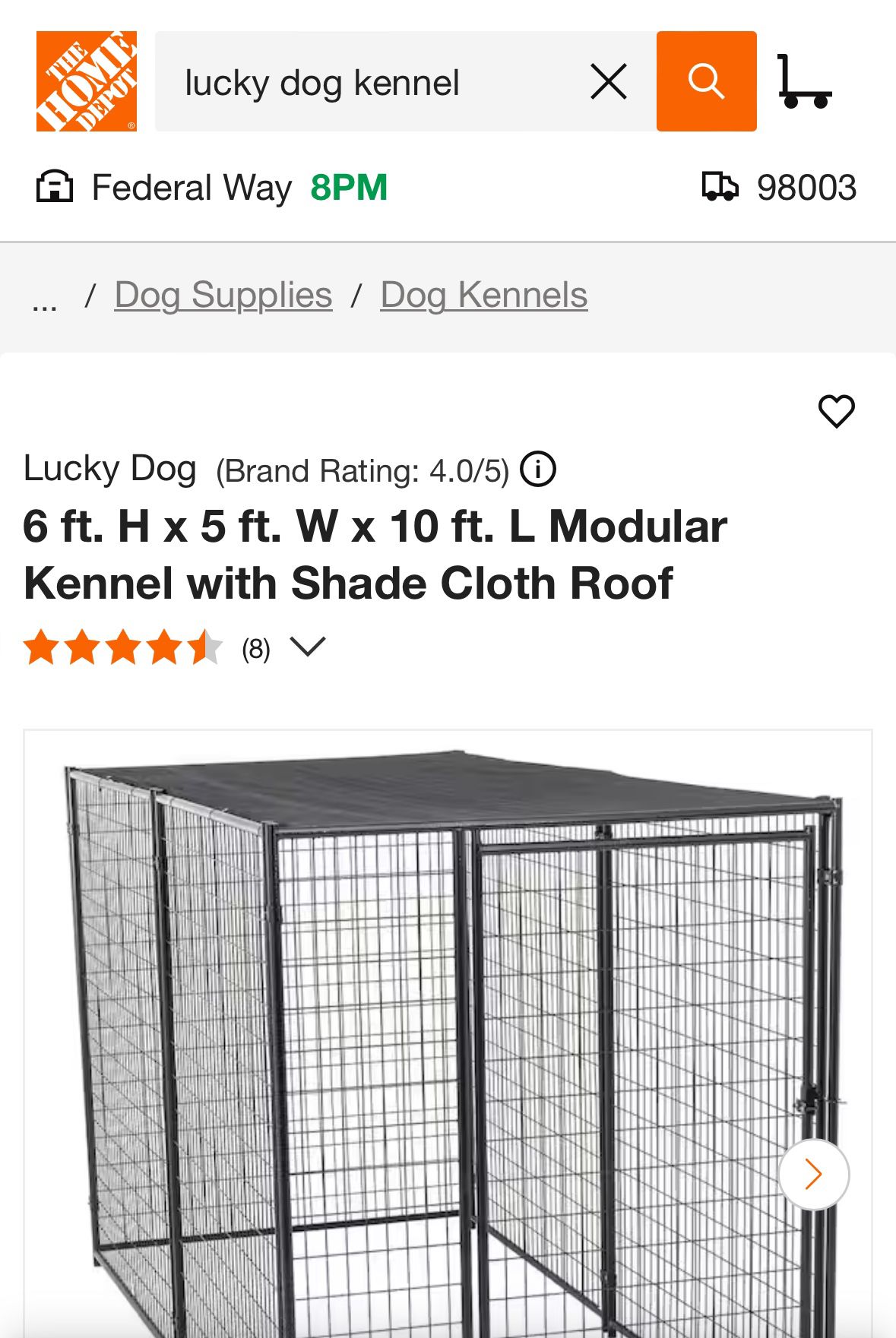 Lucky Dog Kennel 6’Hx5’Wx10’L