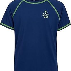 Quad Seven  Boys Rash Guard Shirt - Short Sleeve Swim Shirt Sun Swimming Size 16/18