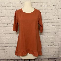 LOGO by Lori Goldstein Cotton Slub Top w/ Ruffle Back Red Clay Size XS New