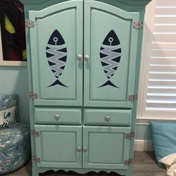 Nautical Fish Cabinet / Armoire / Hanging Bar And Shelves 