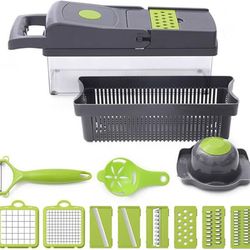 14Pcs Multifunctional Vegetable Chopper Onion Potato Fruit Salad Chopper with Container and Hand Protector, Slicer Dicer Cutter Grater
