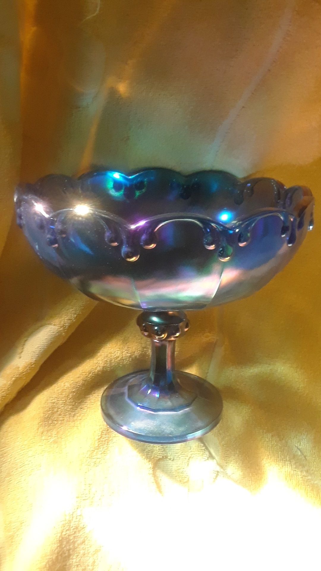 Blue Iridescent Depression Glass Bowl