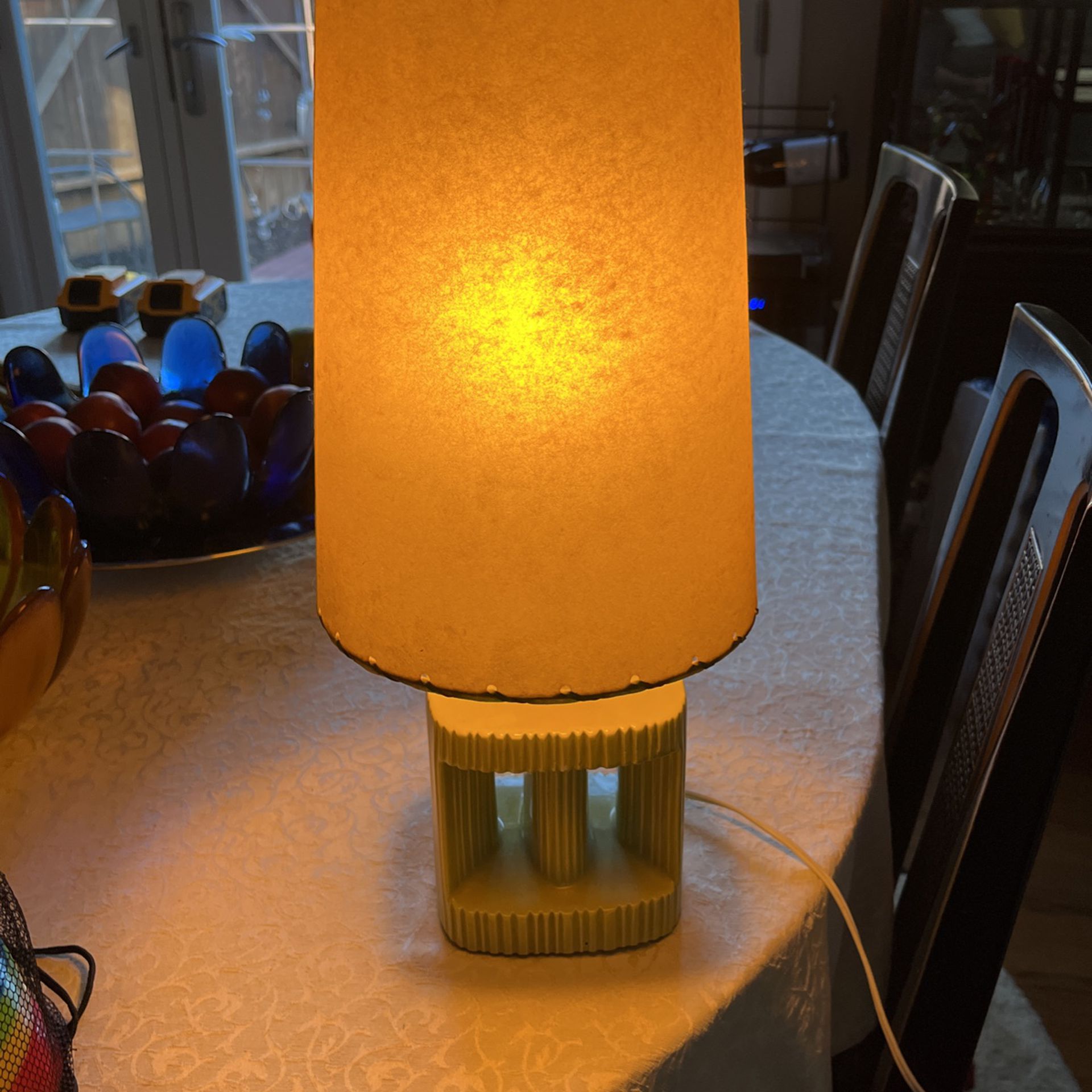 Mid Century Ceramic Lamp With Fiberglass Shade