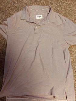 Goodfellow & Co. pink and white striped polo shirt size Large