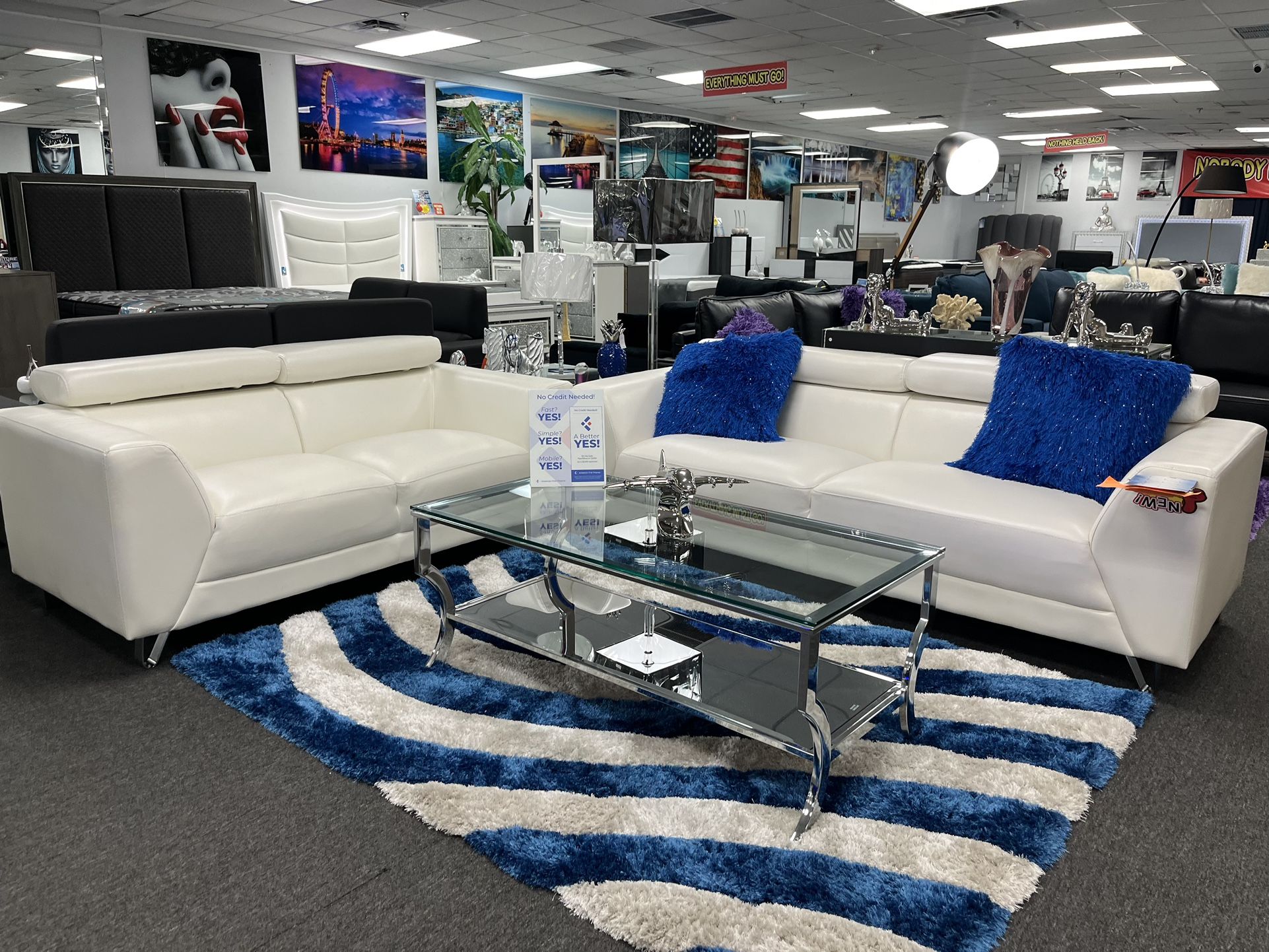 STORE CLOSING SOFA AND LOVE LIVING ROOM SET WITH ADJ HEADRESTS FREE RUG ONLY $699