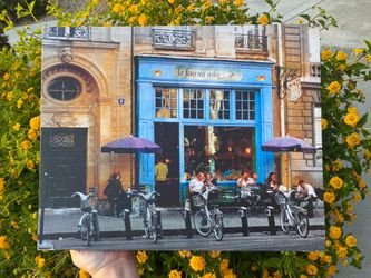 Paris Cafe Canvas Wall Art Blue Bistro Street Scene
