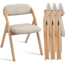 Folding Chairs with Cushion Padded Foldable Chiars 4 Pack - Wooden Dining Fold Seat with Removable Cover Extra Chair for Guests Kitchen Office Wedding