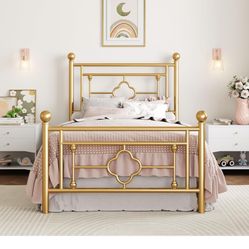 Gold twin Bed Frame And Twin mattress 